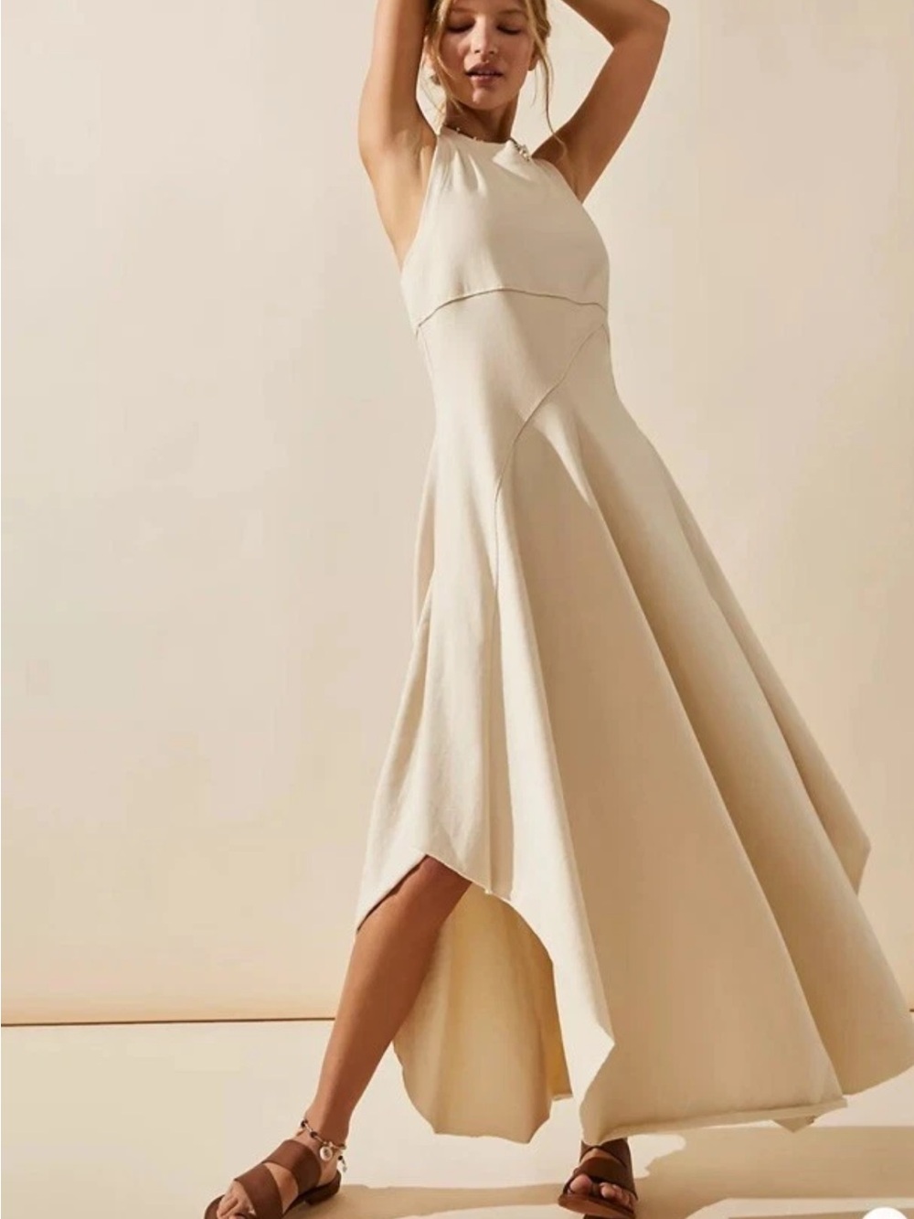 Free People FP Beach Main Street Racer Back MIDI Dress in Tea - Medium 🤍